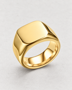 PARLX Axis Band rounded-square signet ring in gold tone on light concrete