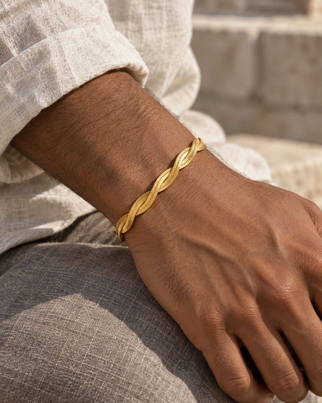 PARLX Intertwined Chain Bracelet in gold tone — generated on-body styling image