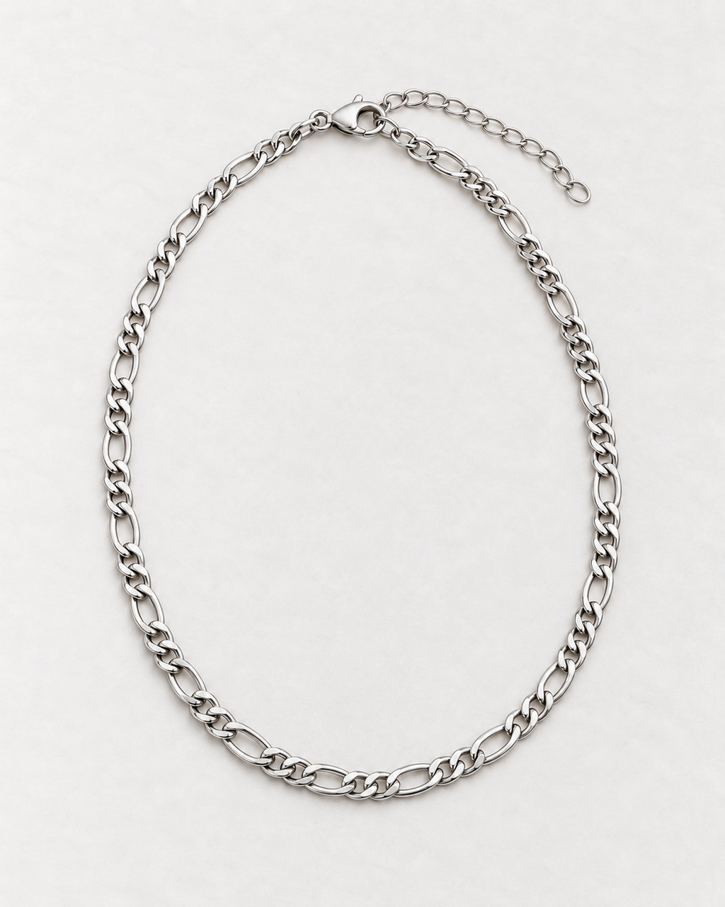 PARLX Figaro Chain Necklace in polished steel on light concrete — existing render with standardized catalog styling