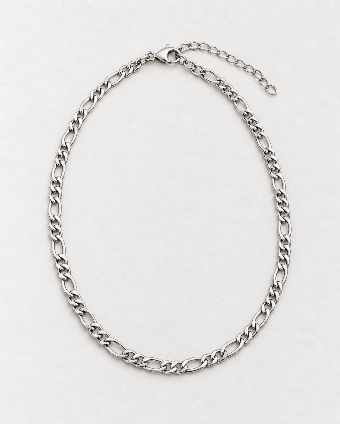 PARLX Figaro Chain Necklace in polished steel on light concrete — existing render with standardized catalog styling