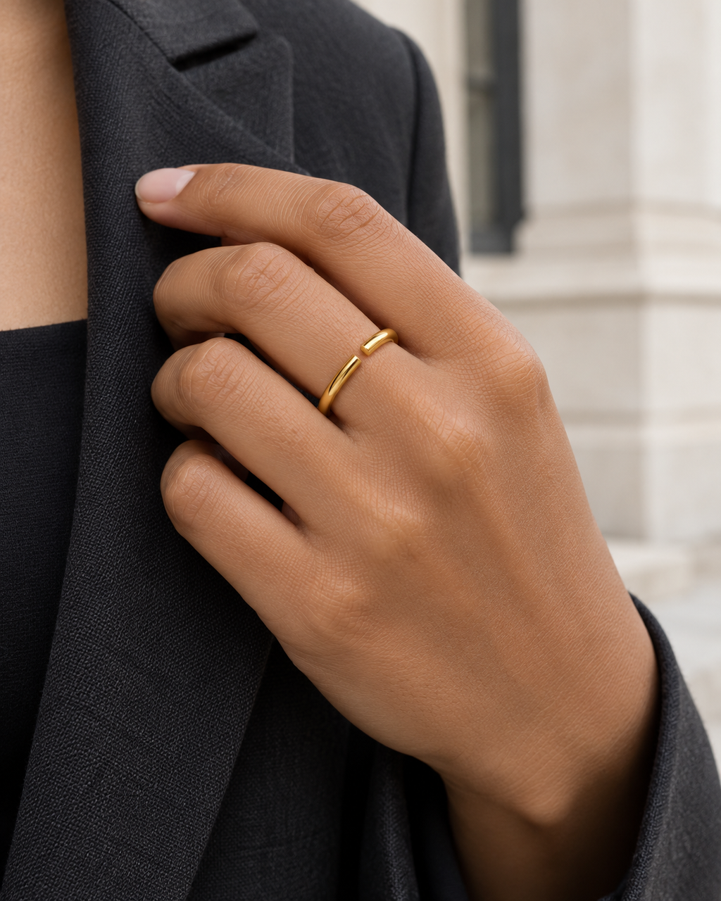 Offset Ring — Gold tone — on-body city styling