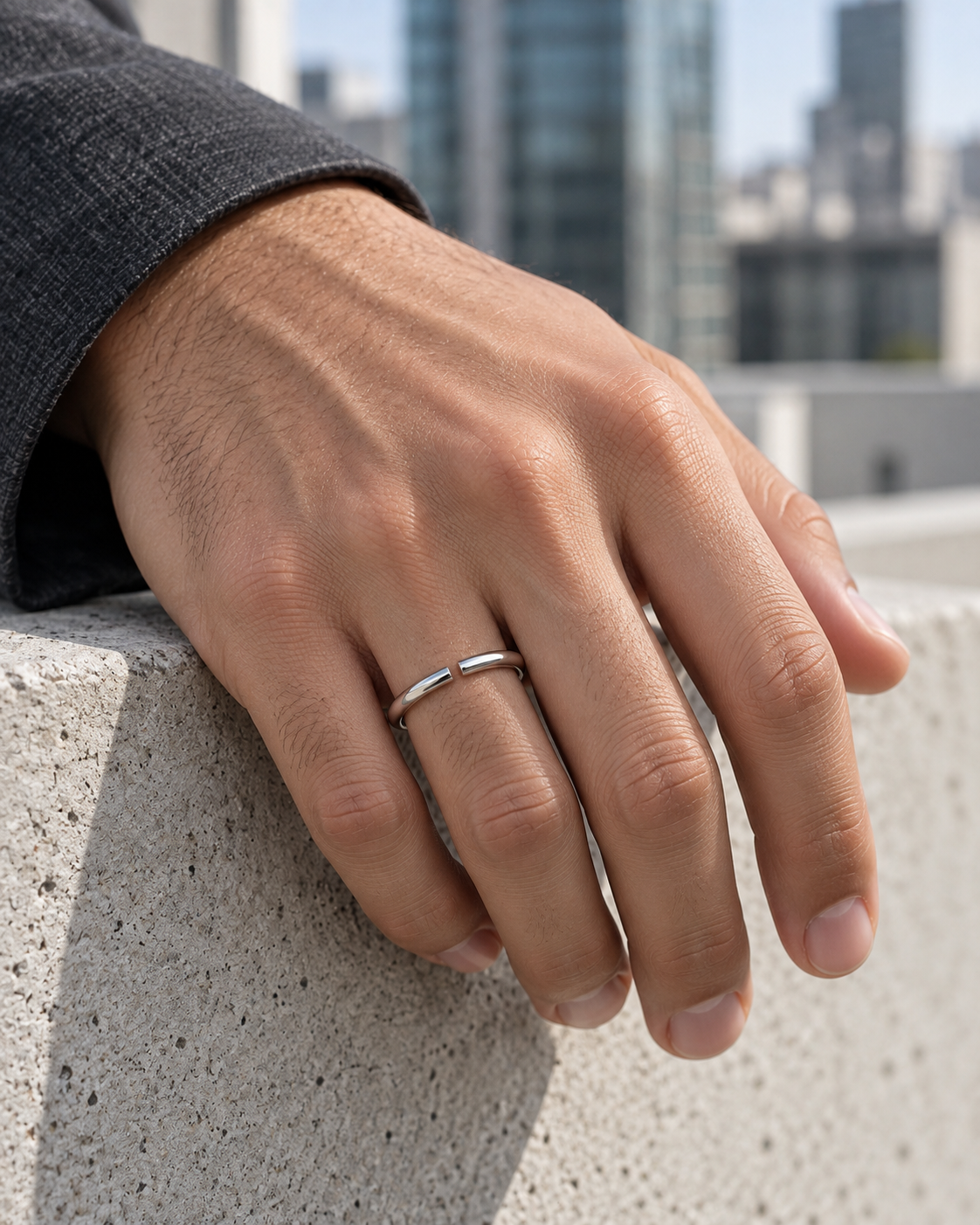 Offset Ring — Polished steel — on-body city styling